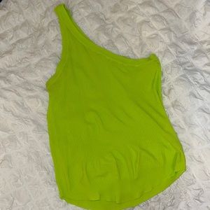 Zara Neon Green One Shoulder Ripped Tank Top